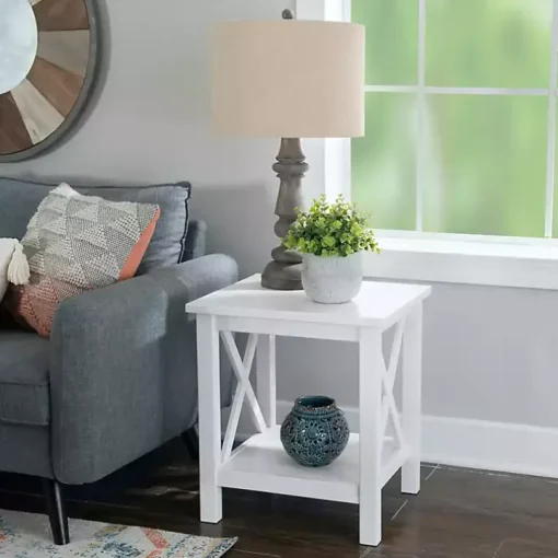 Antique White X Side Frame Accent Table