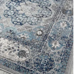 Aqua and Gray Alex Round Area Rug, 6x6