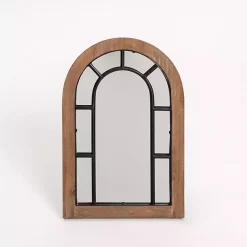 Arched Wood and Metal Overlay Tabletop Mirror