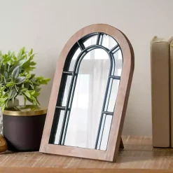 Arched Wood and Metal Overlay Tabletop Mirror