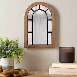 Arched Wood and Metal Overlay Tabletop Mirror