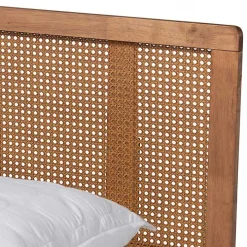 Ash Walnut Wrap-Around Rattan Platform Queen Bed