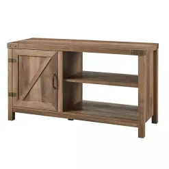 Barn Door Rustic Oak TV Stand with Open Shelves