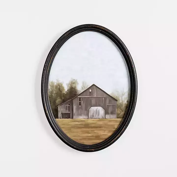 Barn Landscape Oval Framed Art Print