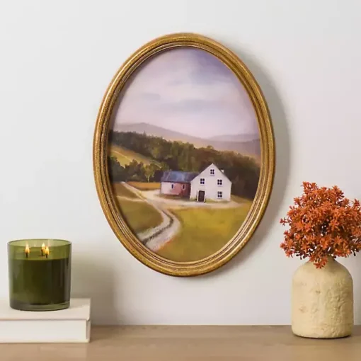 Barn Landscape Oval Framed Art Print