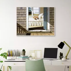 Beach House Dog Framed Canvas Art Print