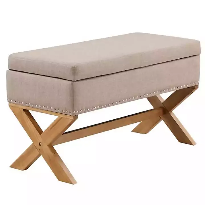 Beige Crossed Storage Ottoman