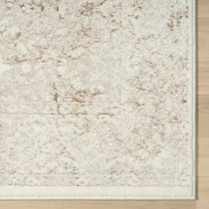 Beige Faded Damask Area Rug, 5x7