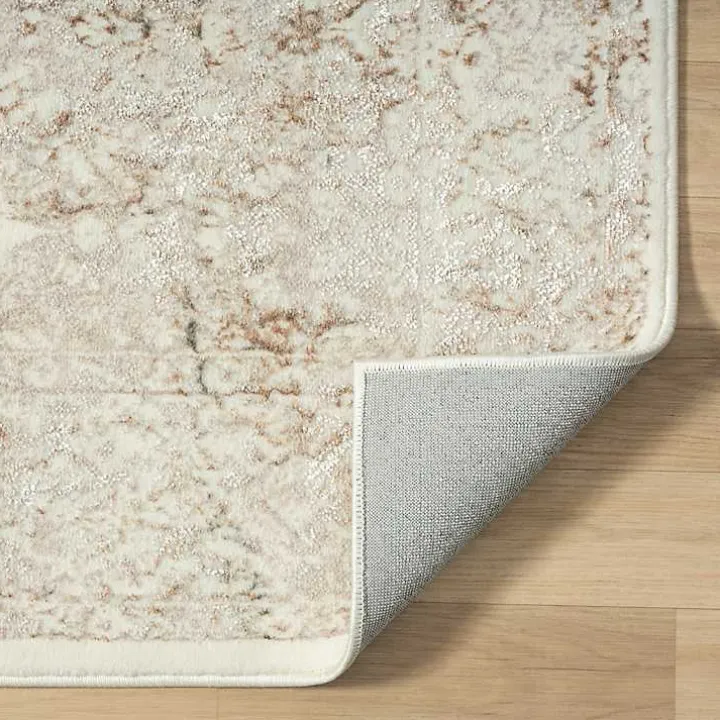 Beige Faded Damask Area Rug, 5x7