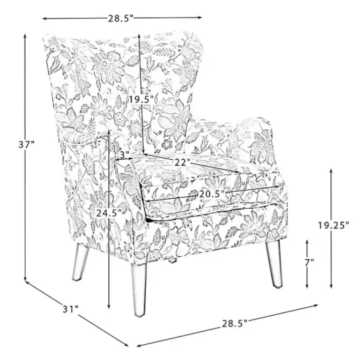 Beige Floral Damask Wingback Accent Chair