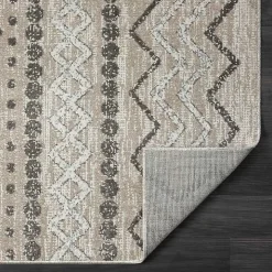 Beige Geometric Stripe Washable Area Rug, 5x7