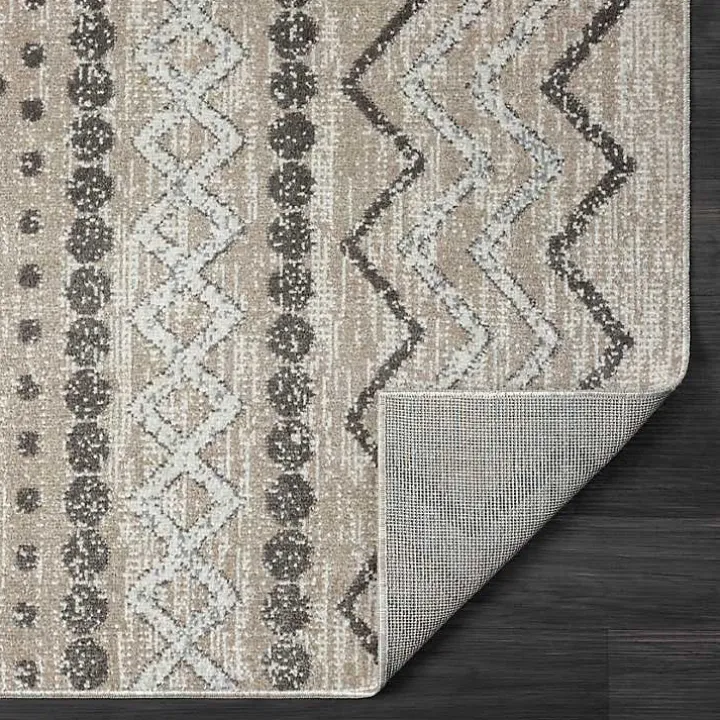 Beige Geometric Stripe Washable Area Rug, 5x7