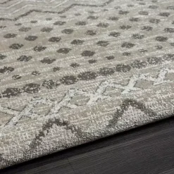 Beige Geometric Stripe Washable Area Rug, 5x7