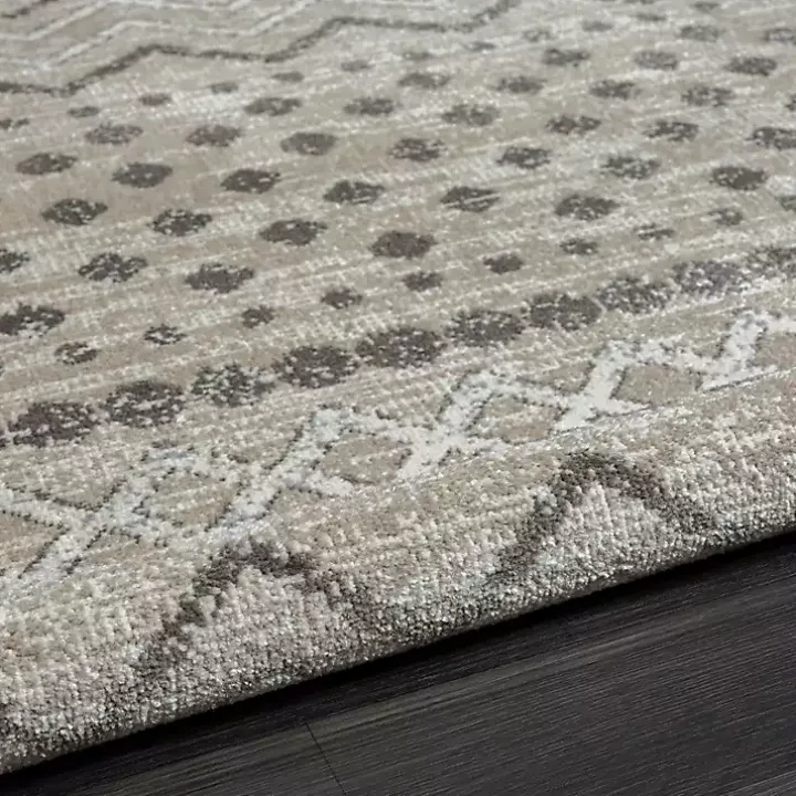 Beige Geometric Stripe Washable Area Rug, 5x7