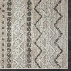 Beige Geometric Stripe Washable Area Rug, 5x7