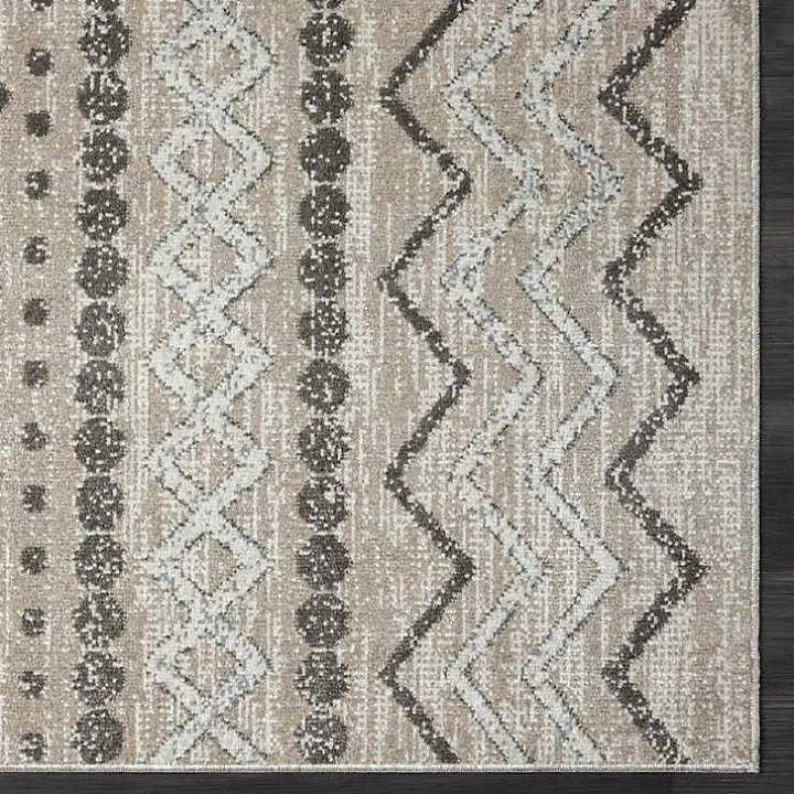 Beige Geometric Stripe Washable Area Rug, 5x7