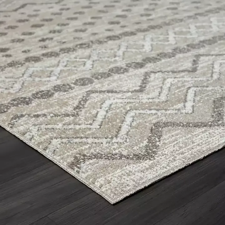 Beige Geometric Stripe Washable Area Rug, 5x7