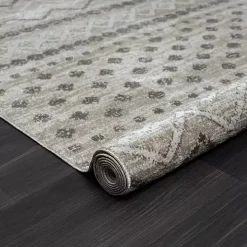 Beige Geometric Stripe Washable Area Rug, 5x7