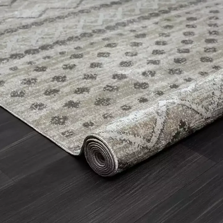 Beige Geometric Stripe Washable Area Rug, 5x7