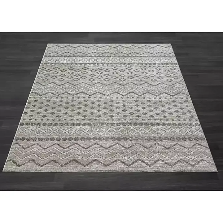 Beige Geometric Stripe Washable Area Rug, 5x7