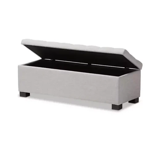 Beige Tufted Contemporary Storage Bench
