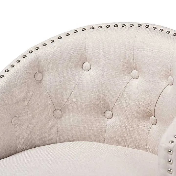 Beige Tufted Seat Swivel Counter Stools, Set of 2