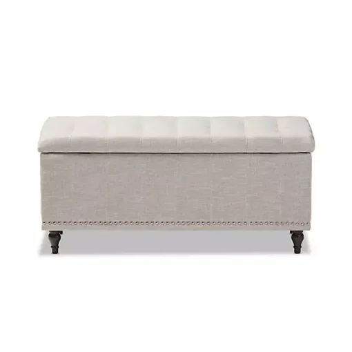 Beige Tufted Upholstery Storage Ottoman