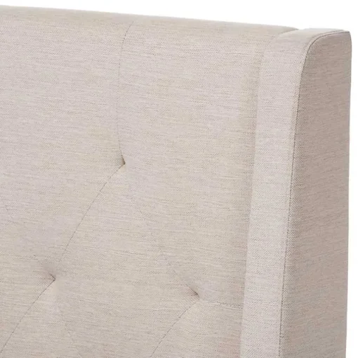 Beige Upholstered Wingback Queen Platform Bed