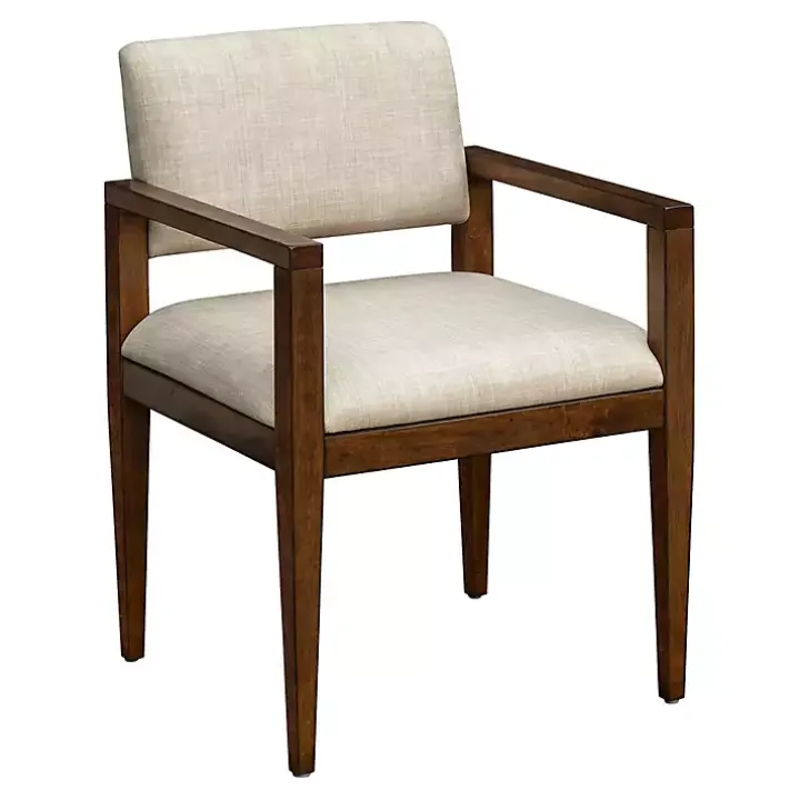 Beige Upholstered Wood Dining Chairs, Set of 2