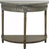 Beige Wood and Metal Half Moon Console Table