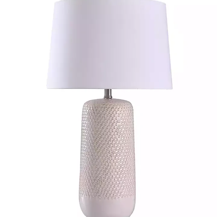 Beige Woven Ceramic Wicker Table Lamp