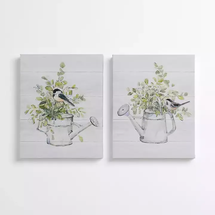 Birds on Water Pitcher Canvas Art Prints, Set of 2