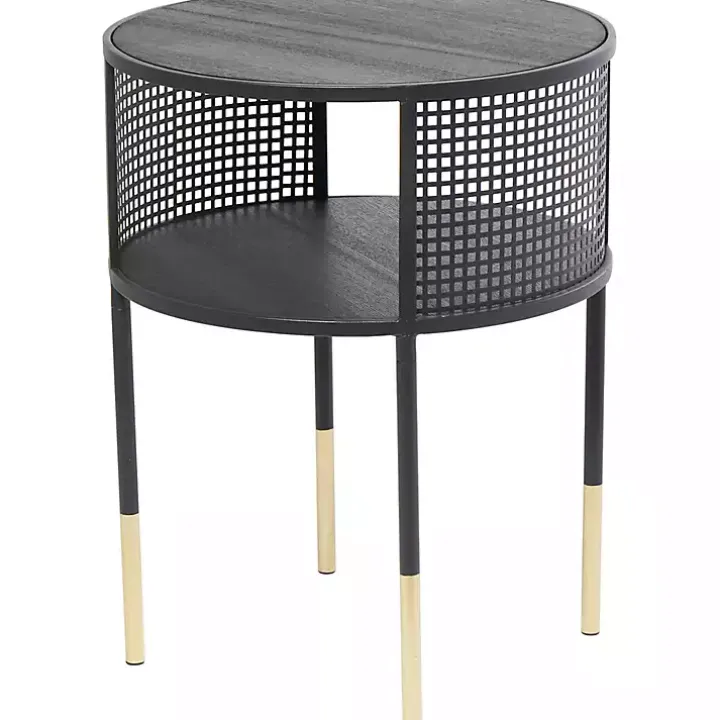 Black & Gold Metal Mesh Round Accent Table