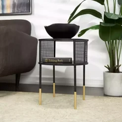 Black & Gold Metal Mesh Round Accent Table