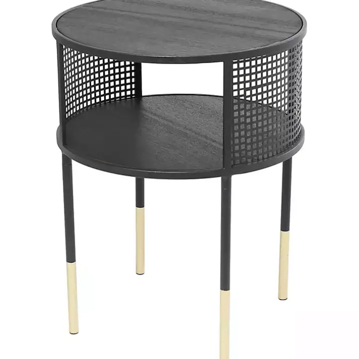 Black & Gold Metal Mesh Round Accent Table