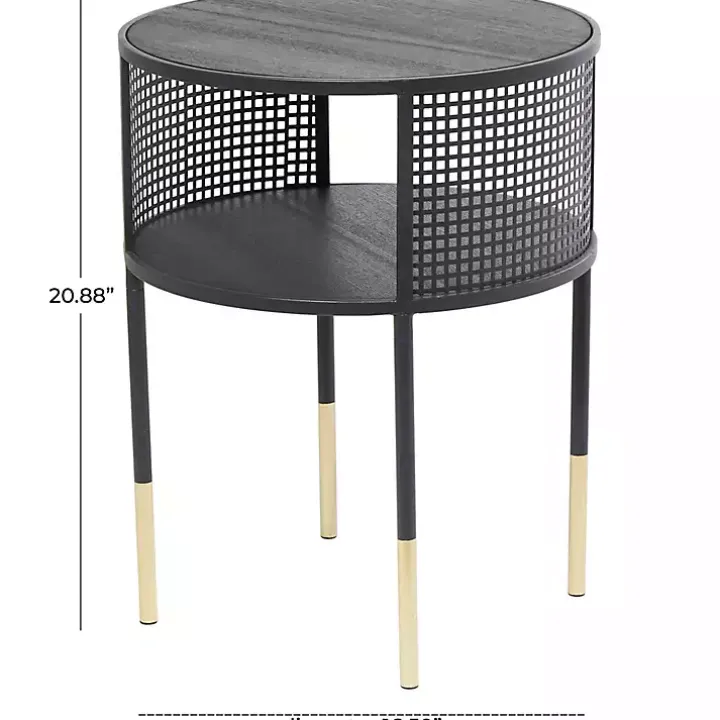 Black & Gold Metal Mesh Round Accent Table