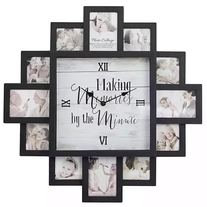 Black 12 Photo Frame Collage Clock