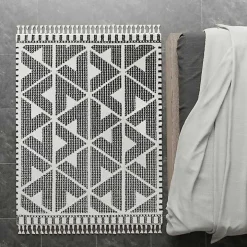 Black & White Geometric Shag Area Rug, 8x10
