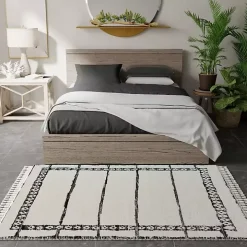 Black & White Striped Block Border Area Rug, 8x10