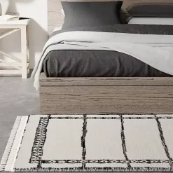 Black & White Striped Block Border Area Rug, 8x10