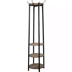 Black and Brown Wood and Metal Shelf Coat Rack