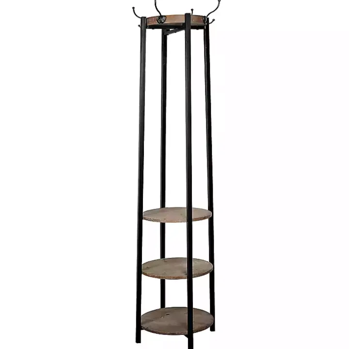 Black and Brown Wood and Metal Shelf Coat Rack