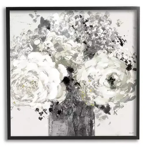 Black and Cream Abstract Floral Canvas Art Print