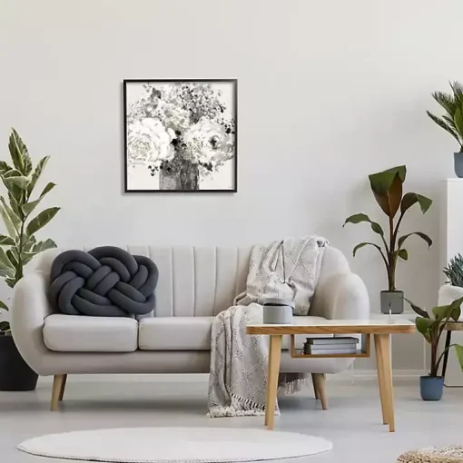 Black and Cream Abstract Floral Canvas Art Print