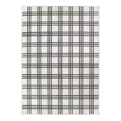 Black and Cream Plaid Washable Area Rug, 5x7