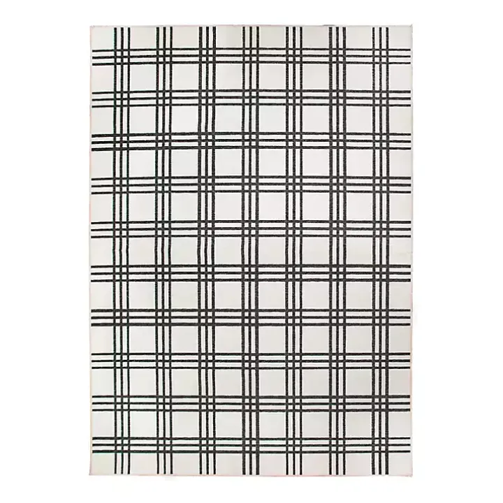 Black and Cream Plaid Washable Area Rug, 5x7
