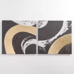 Black and Gold Curves Canvas Art Prints, Set of 2