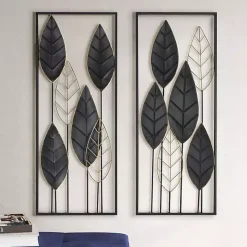 Black and Gold Metal Leaves Wall Plaque