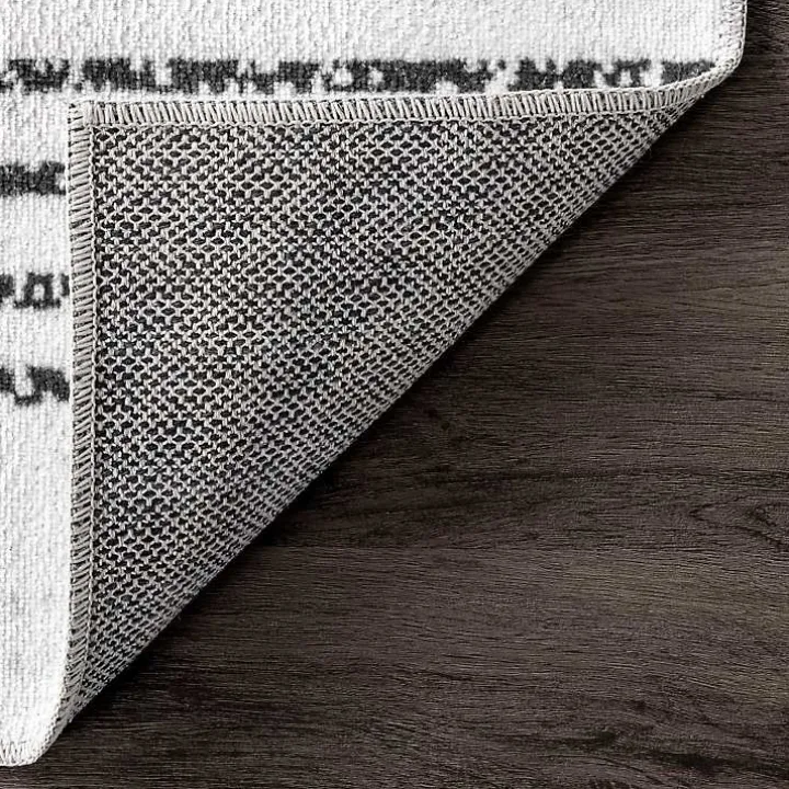 Black and Ivory Diamond Washable Area Rug, 5x8