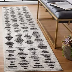 Black and Ivory Tulum Geometric Runner, 2x8